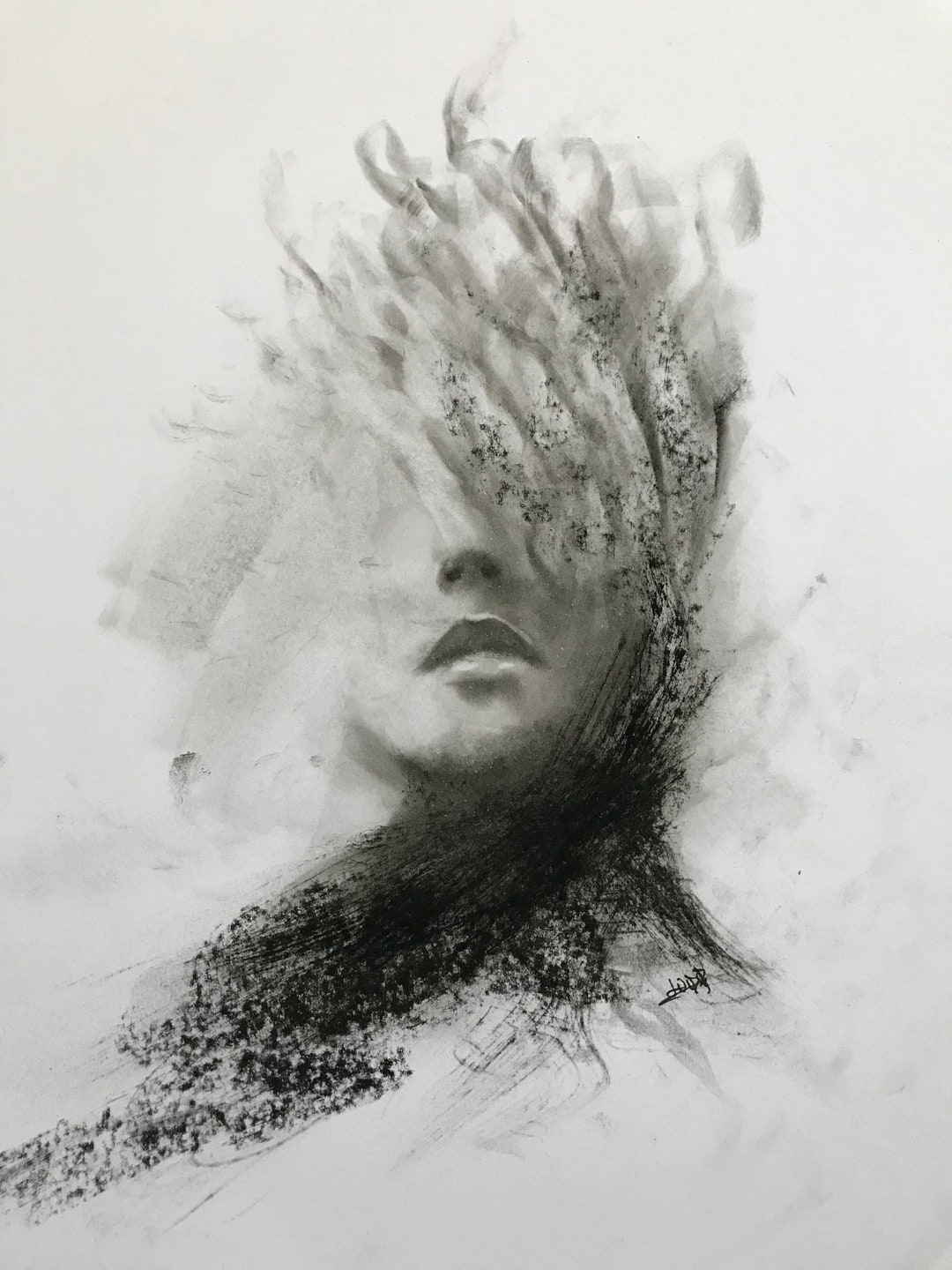 Buy Abstract Art Charcoal Drawing in the Flames Online in India Etsy