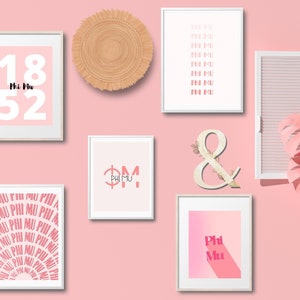 Phi Mu Pink Theme Wall Art // Sorority Printable Wall Decor // Trendy Dorm Prints  // ΦΜ Wall Art // Instant Digital Download