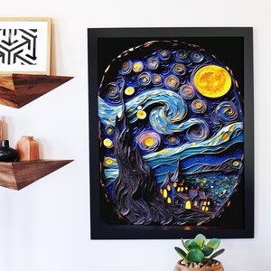 Van Gogh's Starry Night Print: A Polymer Clay Art Masterpiece