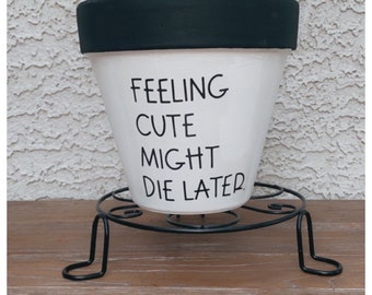 Feeling Cute Might Die Later punny plant pot, emo planter gift.