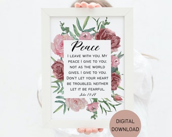 Bible Verse Wall Art Printable Download John 14:27, Christian Wall Decor, Minimalist Art Scripture, Living Room Art, Peace I live with you