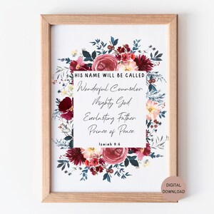 Christmas Printable Wall Art, Bible Verse Printable, Holiday Art Decor, Watercolor Digital Printable, Isaiah 9:6 Living Room Art
