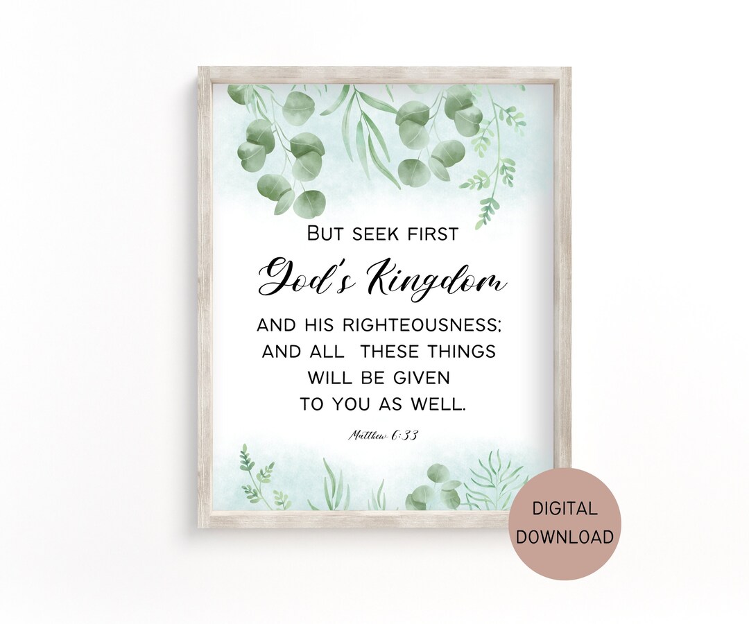 Bible Verse Wall Art Printable Download Matthew 6:33, Christian Wall ...
