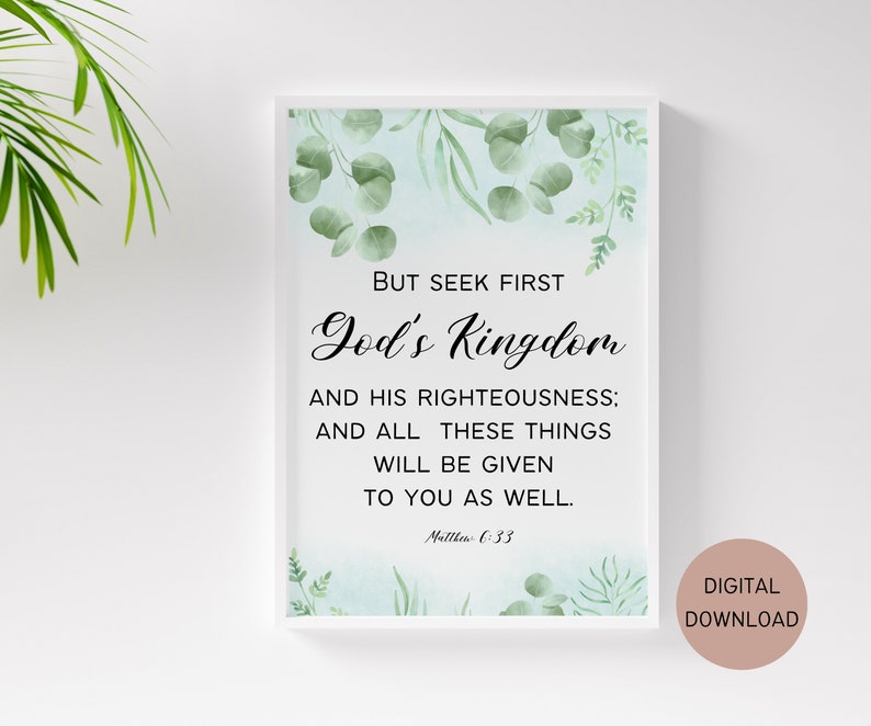 Bible Verse Wall Art Printable Download Matthew 6:33, Christian Wall ...