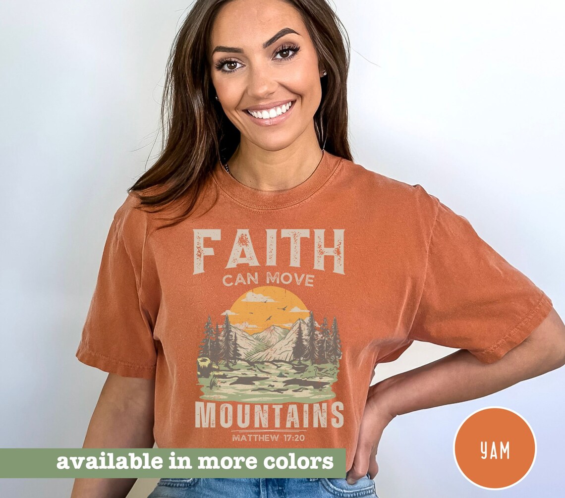 Faith Can Move Mountains Cotton Tshirt Christian Tee for Etsy