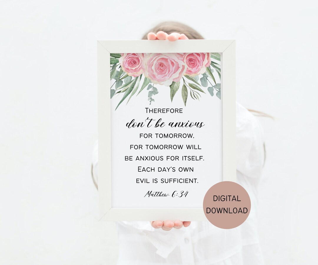 Christian Wall Art Printable Download, Matthew 6:34 Bible Verse Art ...