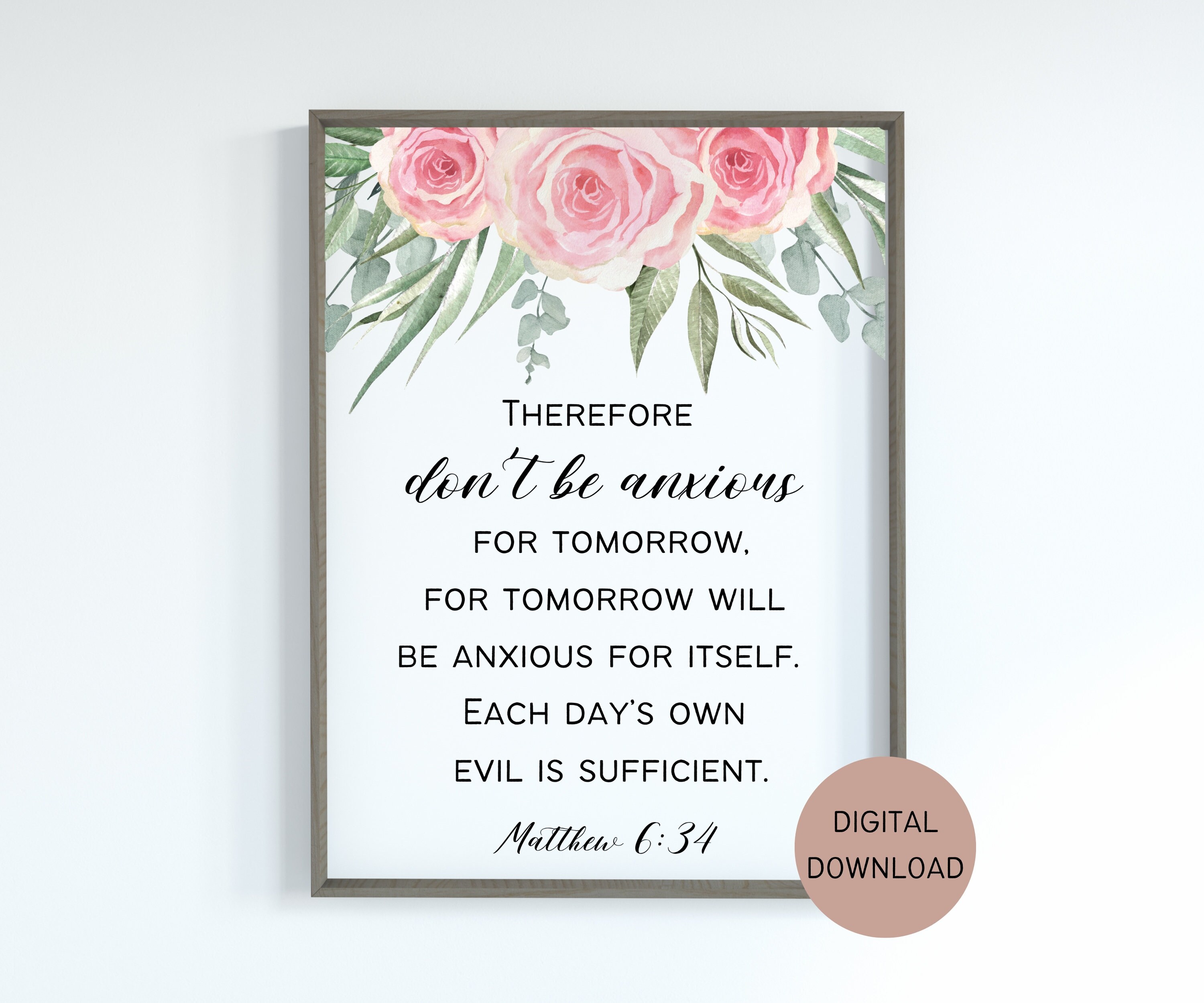Christian Wall Art Printable Download, Matthew 6:34 Bible Verse Art ...
