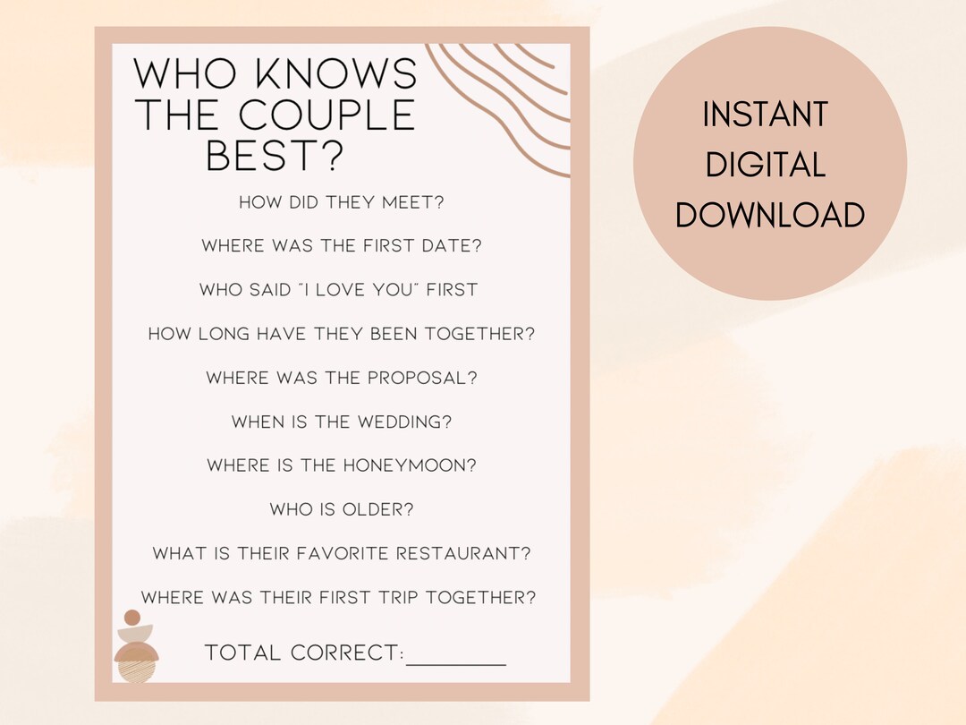 Who Knows the Couple Best Bridal Couple Wedding Shower Game Minimalist
