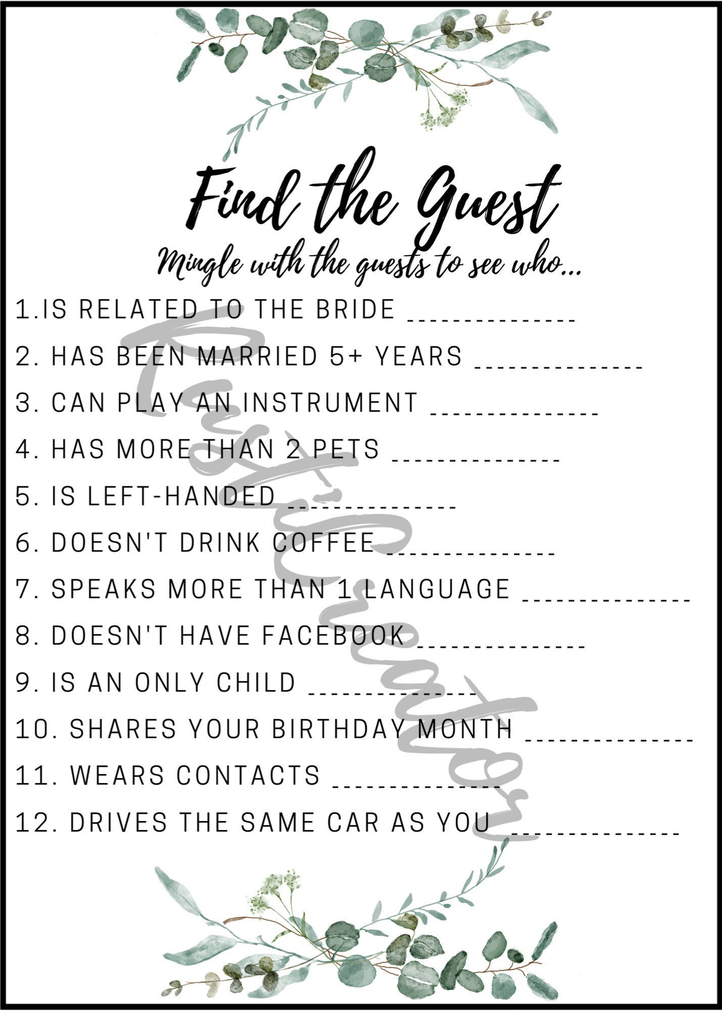 Find the Guest Bridal Shower Game Etsy Australia