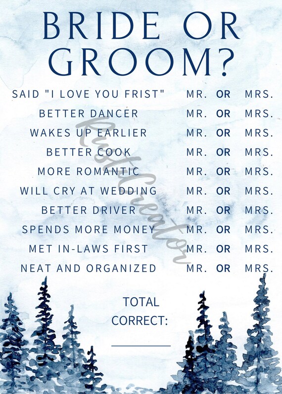 Bride or Groom Bridal Shower Game Mountain or Winter Theme Etsy