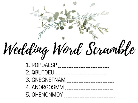 Wedding Word Scramble Bridal Shower Game - Etsy