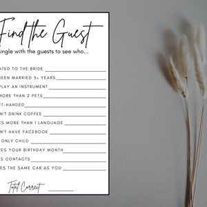 Find the Guest Bridal Shower Game - Icebreaker Activity - Minimalist Black & White - Fun Bridal Shower Game - Instant Digital Download