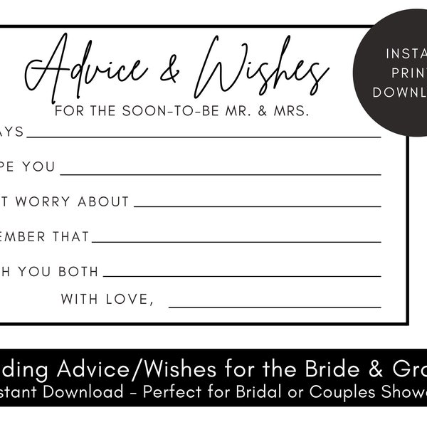 Advice and Wishes - Cards for Bridal and Groom - Bridal or Couples Shower