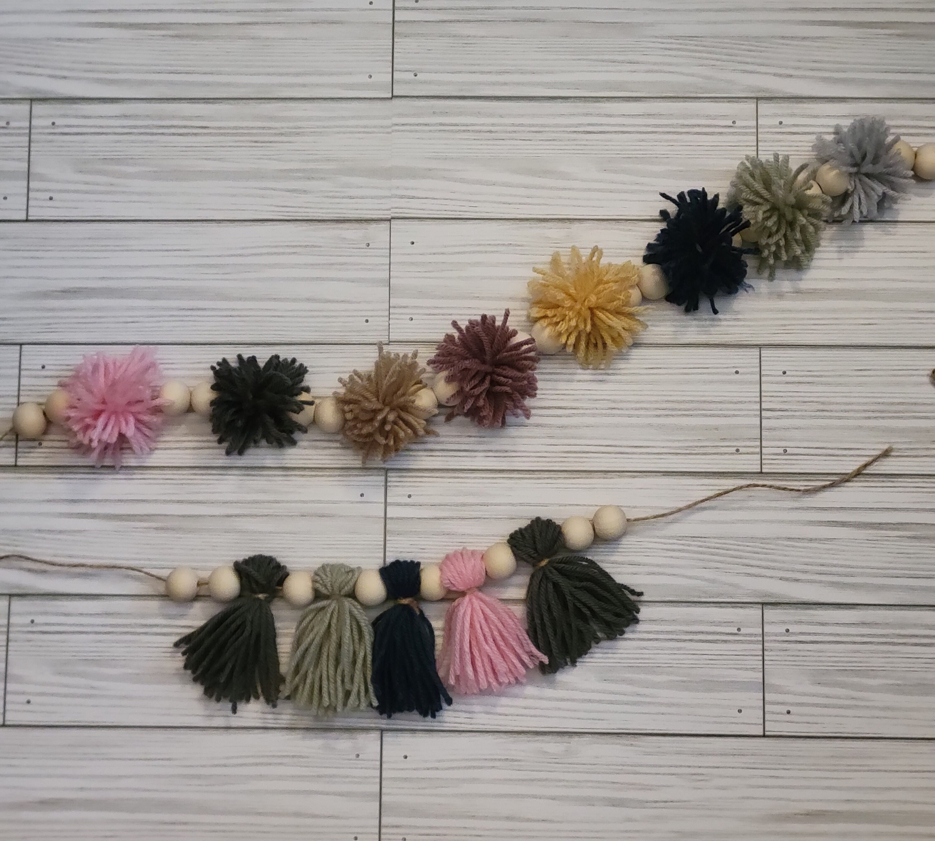 Tassel Garland Tassel Wall Hanging Decor Pastel Tassel Banner with Wood Beads and 2 Pieces Colorful Pom Pom Balls Garlands for School Classroom Baby