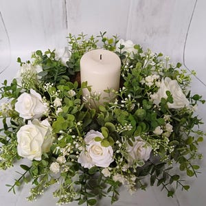 Artificial Rose Candle Ring: Eucalyptus Dining Centerpiece
