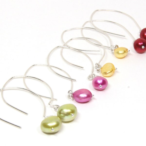 Earrings | Freshwater Pearl Drop | Pistachio Green Fuchsia Buttercup Yellow Garnet Red | Sterling Silver Ear Wires | Ione Dangle Earrings