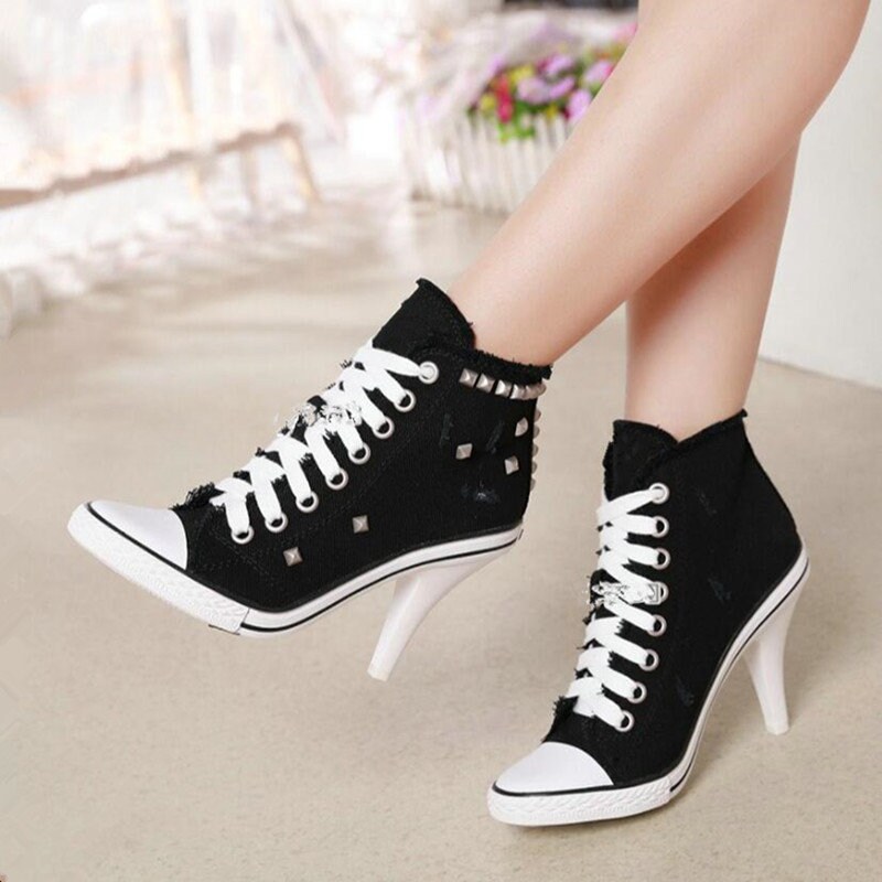 black high heel tennis shoes