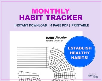 Tracker delle abitudini stampabile, Monitoraggio delle attività mensili, Tieni traccia delle routine, Crea nuove abitudini, Stabilisci obiettivi, Costruisci stili di vita sani, Download istantaneo