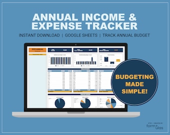 Monitoraggio entrate e spese annuali, monitoraggio del budget, foglio di calcolo del budget mensile per fogli Google, pianificatore finanziario digitale, modello di budget