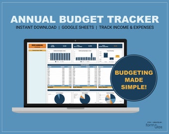 Monitoraggio del budget annuale, monitoraggio di entrate e uscite, foglio di calcolo del budget mensile per fogli Google, pianificatore finanziario digitale, modello di budget