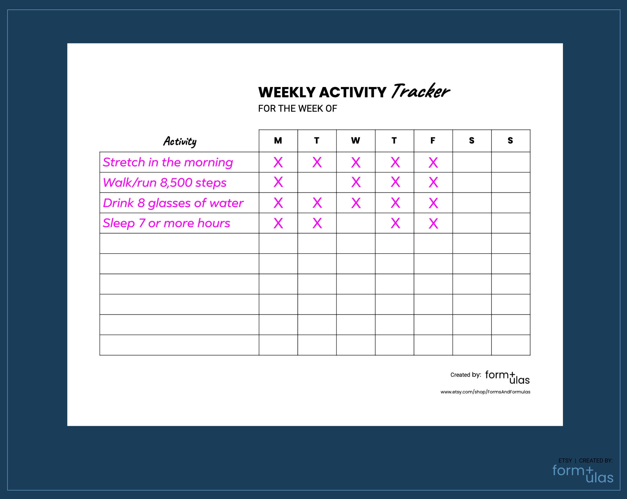 Printable Weekly Activity Tracker, Daily Habit Tracking, Track Routines ...