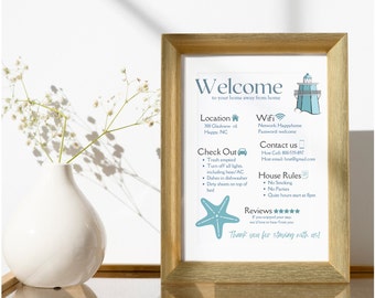 Airbnb Welcome Sign Template, Beach House Rules, Wifi Info (Digital Download)