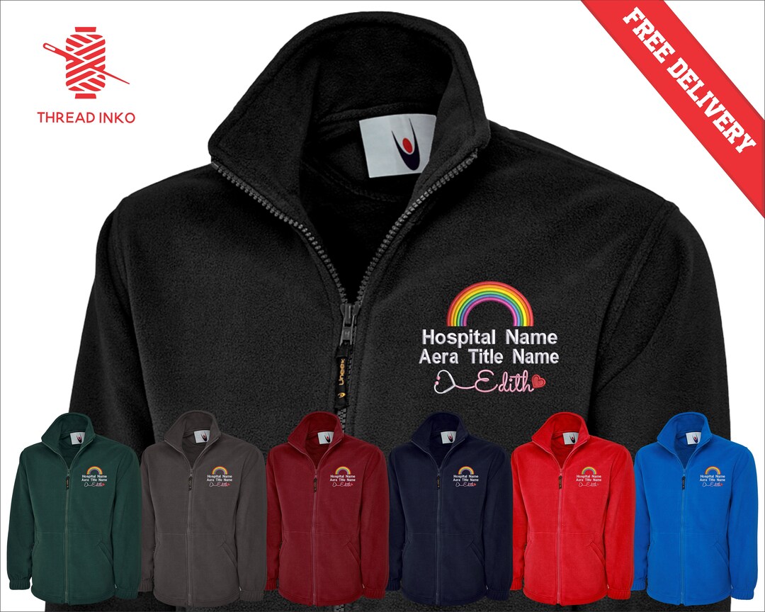 Personalised Student Nurse Fleece Jacket, Custom Text Rainbow