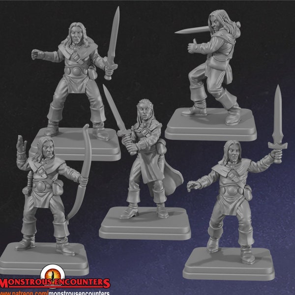 Heroquest Elf Classic Set (5 mini) - Miniaturen von Monstrous Encounters | Fantasy Dungeons D&D Pathfinder