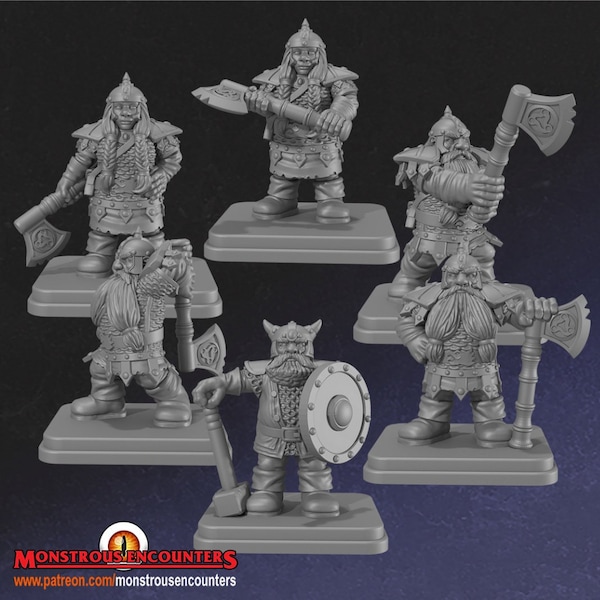 Heroquest Dwarf Classic Set (6 mini)  - miniatures by Monstrous Encounters | Fantasy Dungeons D&D Pathfinder