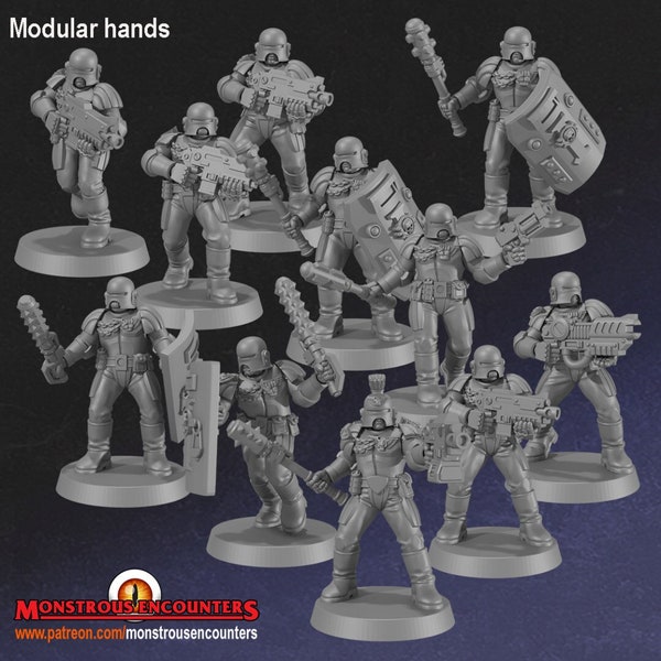 Imperial Arbiters 11pcs w modulaire handen Sci-Fi Oldschool Miniaturen Galactic Cyberpunk Hive 3D Geprinte 28/32mm schaal