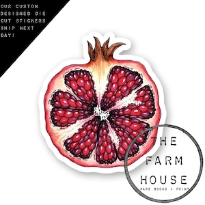 Adesivo fustellato con frutto di melograno delizioso - Spedizione gratuita per ordini all'ingrosso! Spedizione in un giorno! Disponibile nelle dimensioni da 2" a 6"! Vinile lavabile in lavastoviglie!