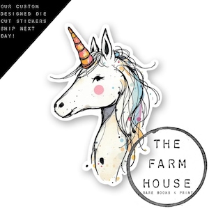 Pegatina troquelada de unicornio - ¡Envío gratis en pedidos al por mayor! ¡Envío en un día! ¡Disponible en tamaños de 5 a 15 cm! ¡Vinilo apto para lavavajillas!