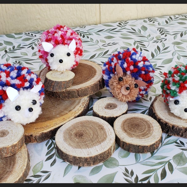 Hedgehog Pom-Pom Animal | Handmade Hedgies | Plush Pom-pom Pet in Holiday Colors | Birthday Gift | Party Favor | Desk Pet | Stocking Stuffer