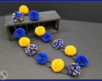 Blue Gold Pom Pom Lei | Game Day Party Favor | Team Appreciation Gift | Yellow Blue Party Gift | Retirement Party Favor | Graduation Lei