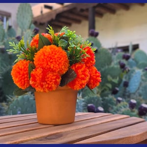 Orange Marigold Flowers Decoration | Pom-pom Flower Arrangement | Diwali Decor | Dia de los Muertos Ofrenda Flowers | Handmade Cempasuchil image 3