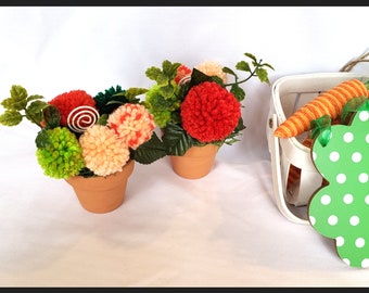Garden Party Place Card Holder | Mini Pom-pom Flower Arrangement | Bright Mexican Flowers | Terracotta Bouquet | Picture Holder | Mini Sign