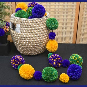 Purple Green and Gold Mardi Gras Garland | Reusable Pom-pom Garland | Mardi Gras Mantel Decoration | New Orleans Decor | Krewe Party
