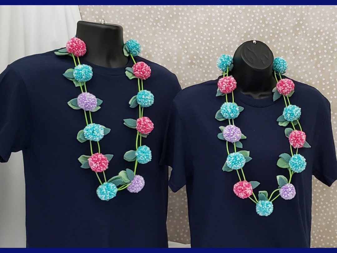 Mermaid Pompom Necklace Hawaiian Pompom Flower Lei Single or Set of 4