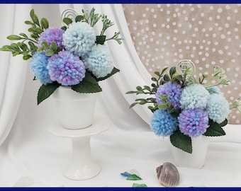 Ocean Party Photo Holder | Place Card Holder | Mini Pom-pom Flower Arrangement | Handmade Party Favor | Table Sign | Wedding Decoration