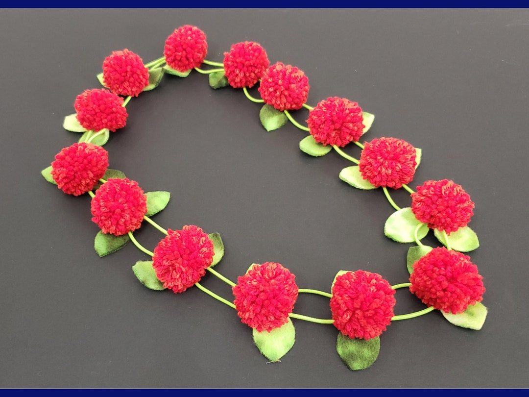 Red Pom Pom Lei Red Party Accessories Red Party Favor Etsy