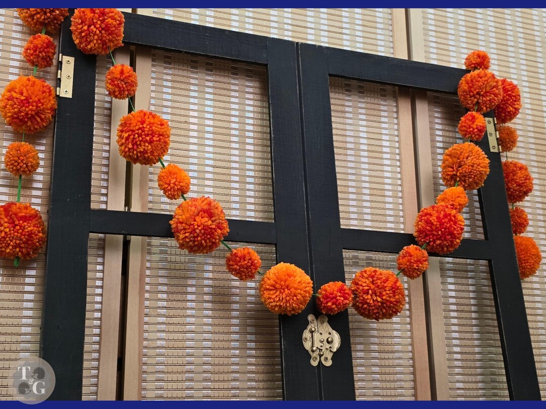 Handmade Marigold Garland | Orange Pom-pom Garland | Dia De Los Muertos ...