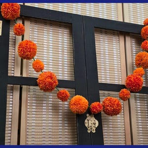 Handmade Marigold Garland | Orange Pom-Pom Garland | Dia de los Muertos Decoration | Day of the Dead Decor | Diwali Party Garland | Reusable