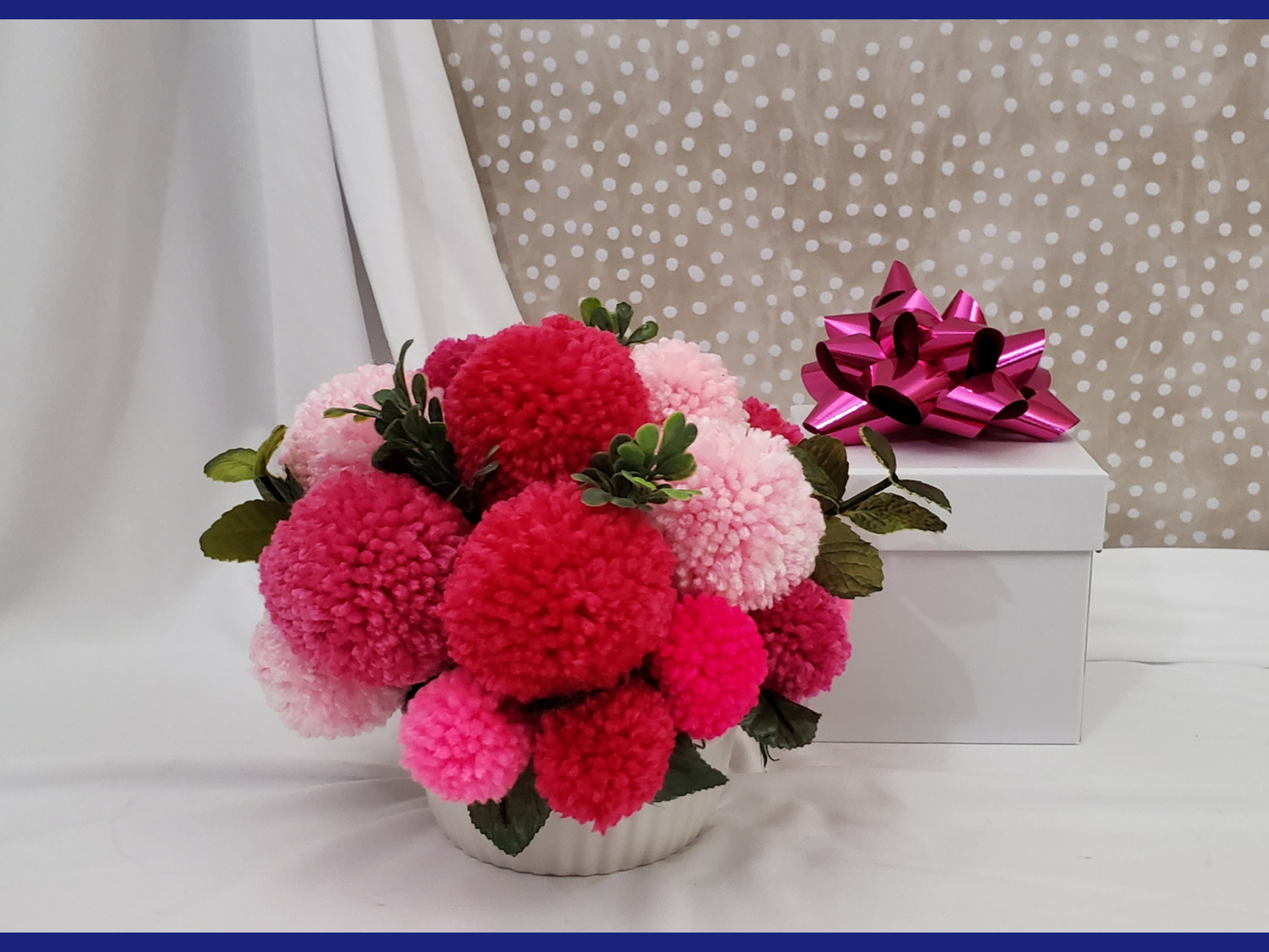 Bubblegum Party PomPom Flower Arrangement Handmade Centerpiece Pink Flowers of Acrylic Yarn Birthday Gift Desk Decoration
