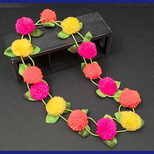 Hawaiian Luau Party Favor |Pom Pom Flower Lei Necklace | Party Favor |Single or Set Handmade Yarn Leis | Welcome Gift | Birthday Party Gift