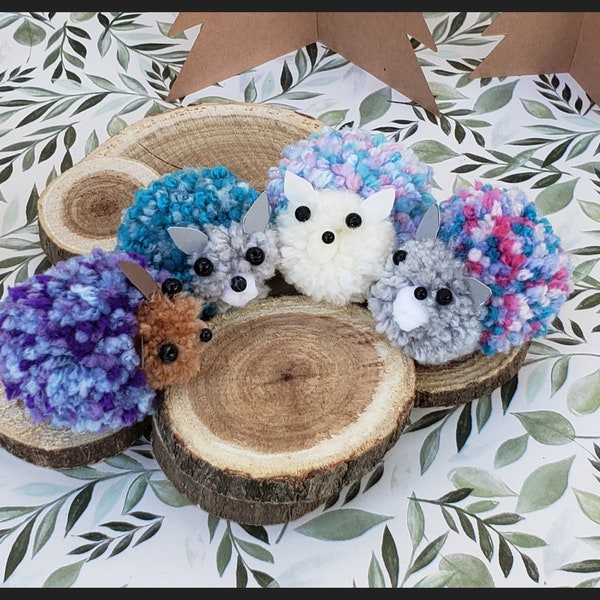 Hedgehog Pom-Pom Animal | Handmade Hedgies | Plush Pom-pom Pet in Cool Colors | Birthday Gift | Party Favor | Desk Pet | Blue Hedgehog