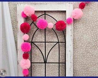 Pink Celebration Pom-pom Garland | Office Cubical Decor | Dorm Decoration | Bedroom Decoration | Pink Party Decor | Reusable and Expandable