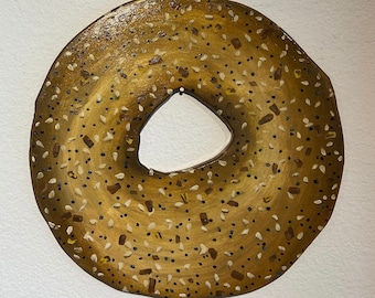 Everything Bagel Oil Painting on Wood Panel, NYC Bagels