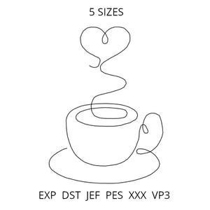 Cup of coffee one line embroidery design – Digital file – 5 sizes