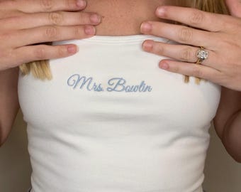 Personalized Embroidered Mrs. Tank Top: Custom Bridal Shower Gift