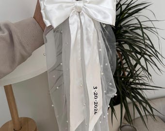Personalized Embroidered Wedding Date Hair Bow